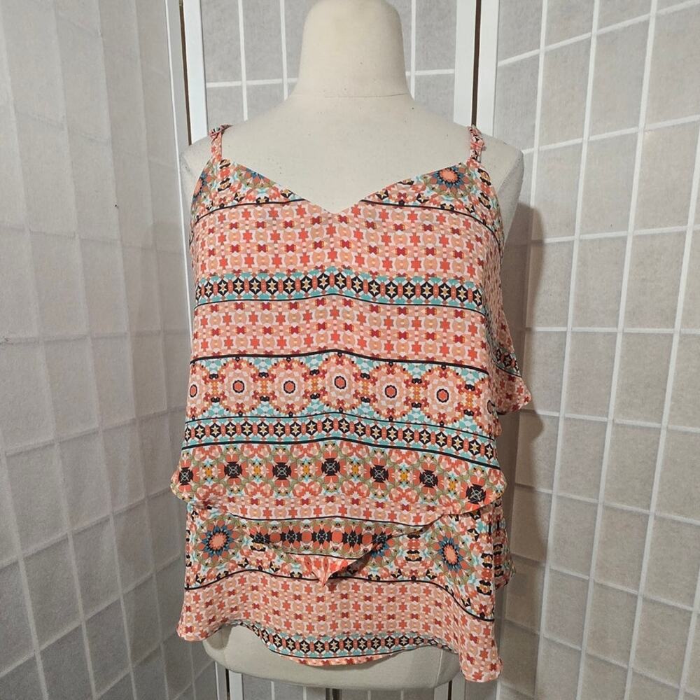 Torrid Floral Tank Layered Crisscross Cami Shirt V-Neck Plus Size: 1X (14/16)